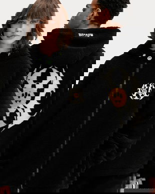 Barrow hanorac fleece culoarea negru, cu glugă, cu imprimeu, F5BWUAJK034