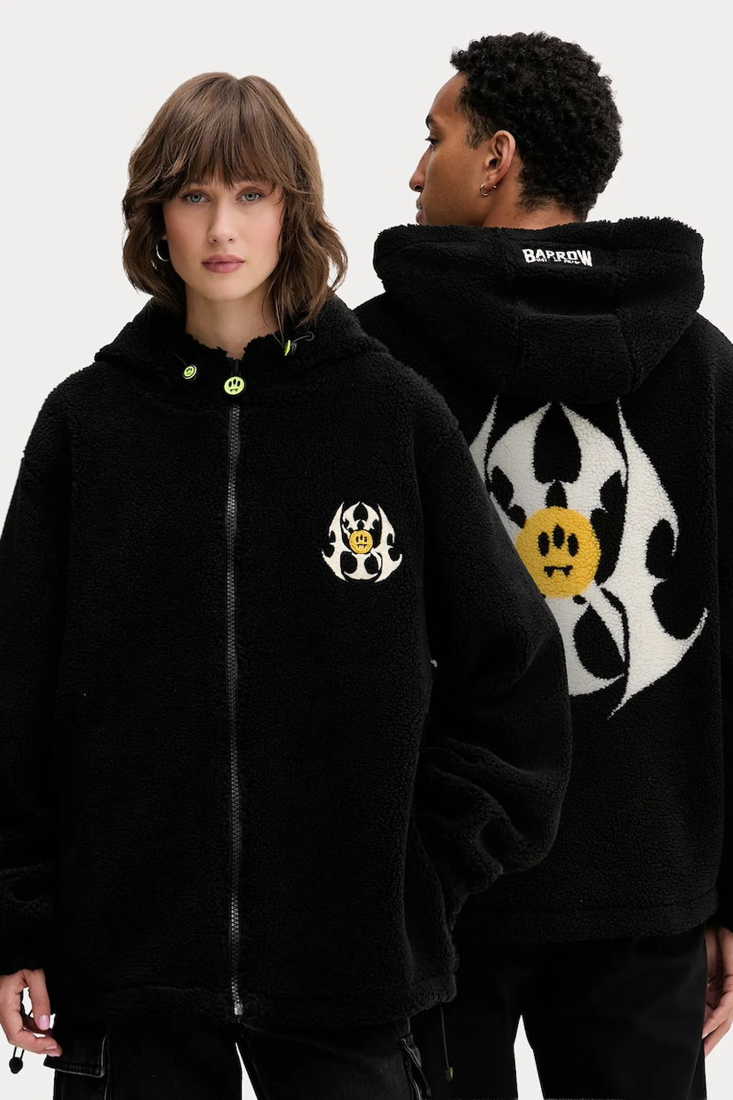 Barrow hanorac fleece culoarea negru, cu glugă, cu imprimeu, F5BWUAJK034