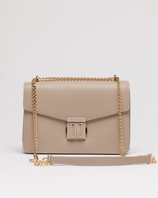 Geanta mica beige din piele ecologica cu lant auriu