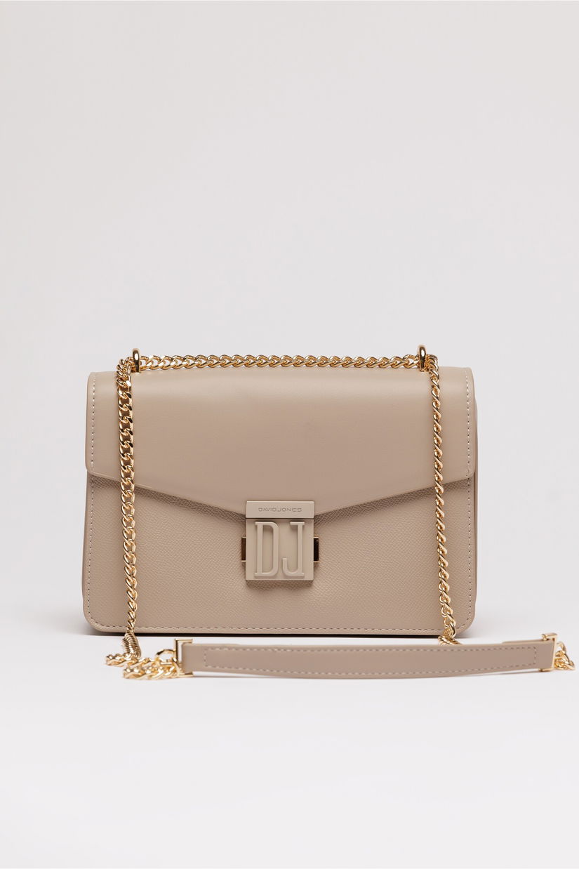 Geanta mica beige din piele ecologica cu lant auriu