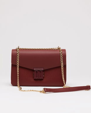 Geanta mica bordo din piele ecologica cu lant auriu