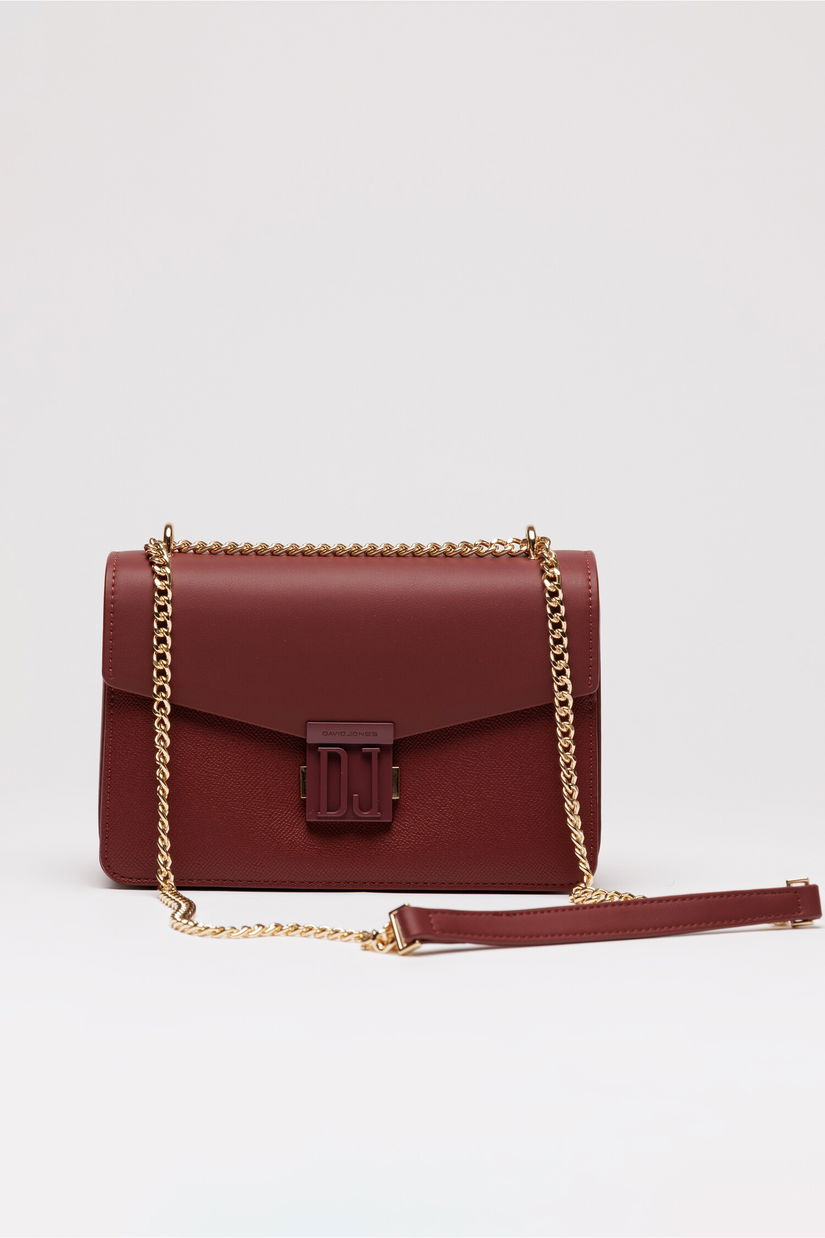 Geanta mica bordo din piele ecologica cu lant auriu