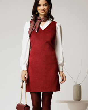 Sarafan DY Fashion din velur bordo cu decolteu in V