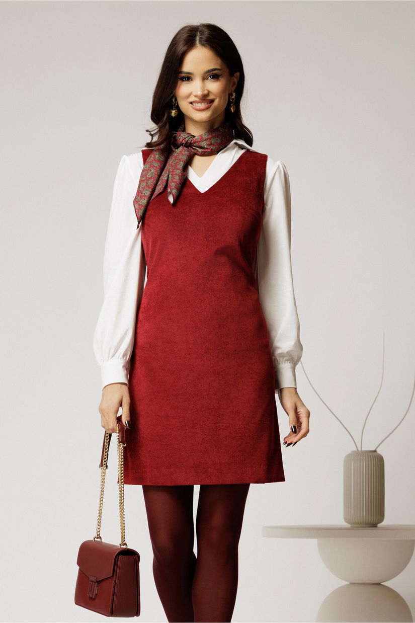 Sarafan DY Fashion din velur bordo cu decolteu in V