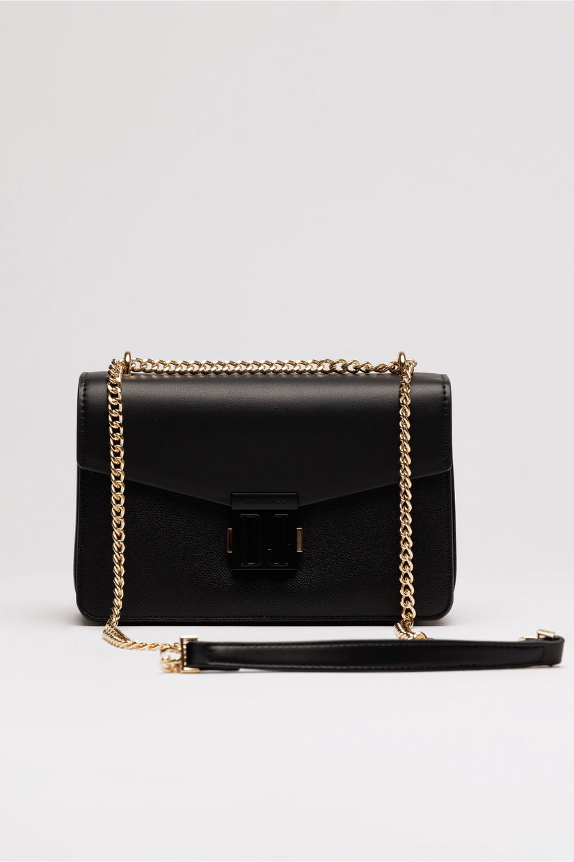 Geanta mica neagra din piele ecologica cu lant auriu