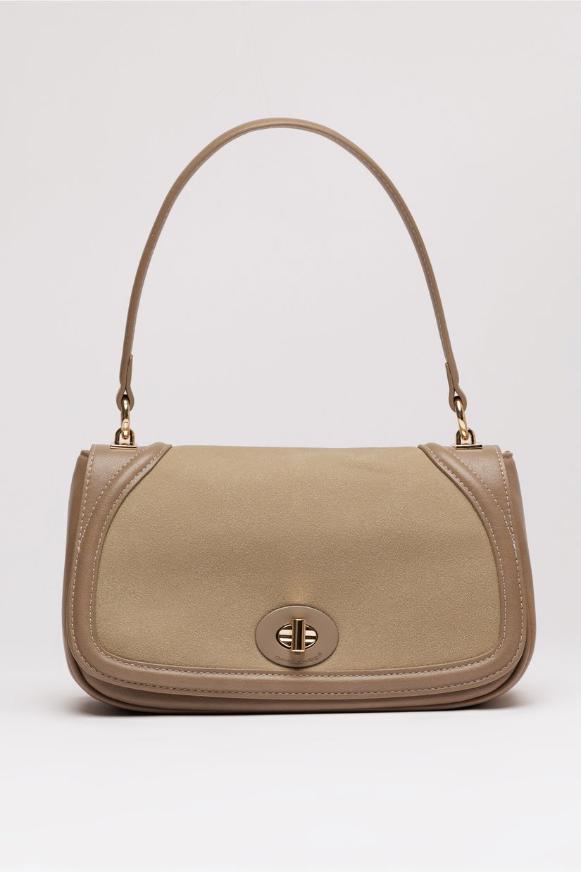 Geanta taupe din piele ecologica cu maner rotund
