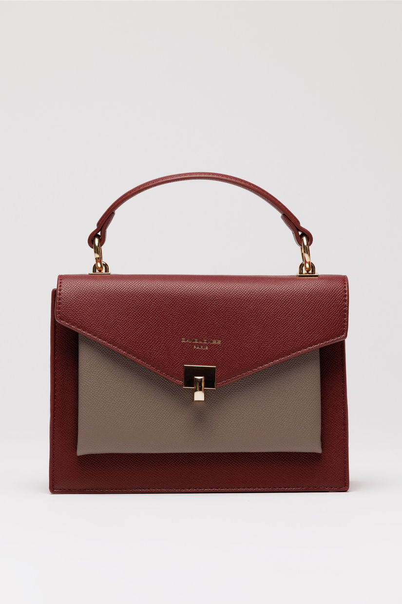 Geanta office mica din piele ecologica bordo cu taupe