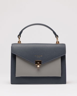 Geanta office mica din piele ecologica albastru petrol cu gri