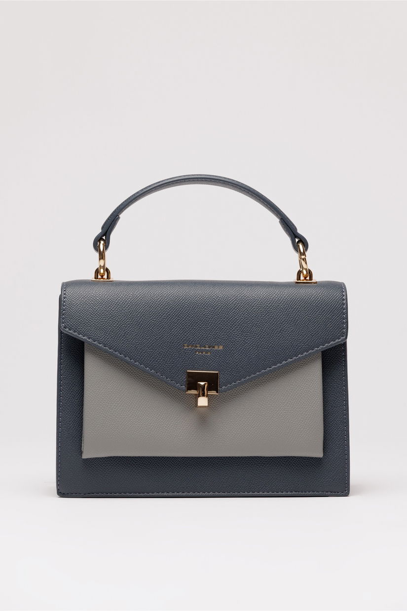 Geanta office mica din piele ecologica albastru petrol cu gri