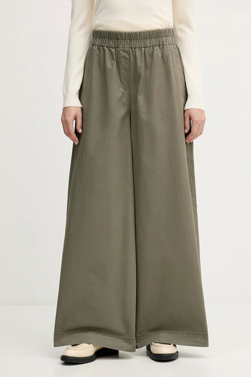 United Colors of Benetton pantaloni de bumbac culoarea verde, lat, high waist, 4PAXDF0A4