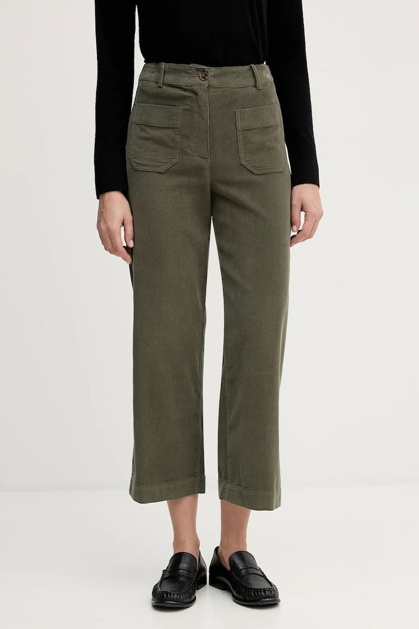 United Colors of Benetton pantaloni de bumbac culoarea verde, drept, high waist, 494BDE02I