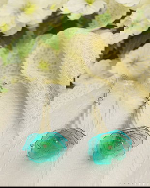 Cercei statement handmade unicat - PET-uri (plastic) reciclate - flori (cod1326)