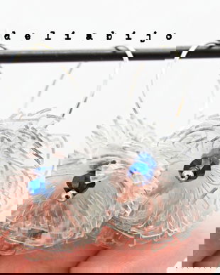 Cercei statement Păpădii de lumină realizați manual din plastic reciclat și cristal albastru electroplacat (cod1327)