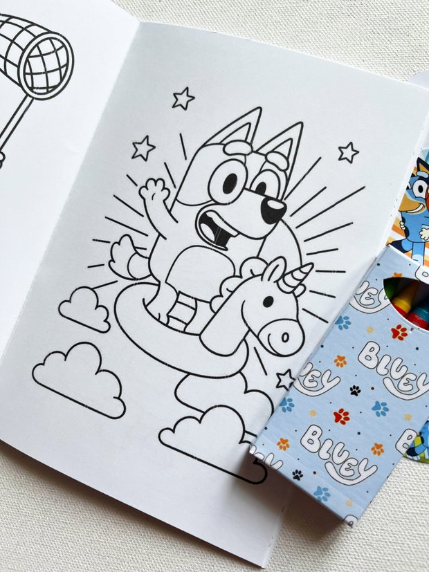 Set aniversar personalizabil Bluey carte de colorat, dulciuri, balon și accesorii petrecere