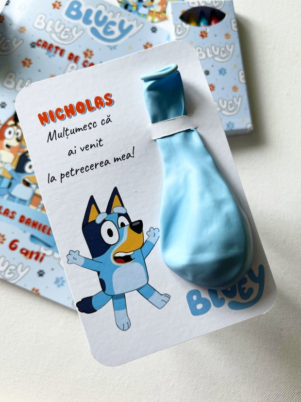 Set aniversar personalizabil Bluey carte de colorat, dulciuri, balon și accesorii petrecere
