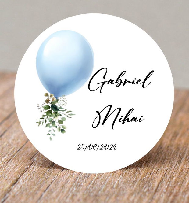 Etichete mărturii botez băieți balon albastru și verdeață