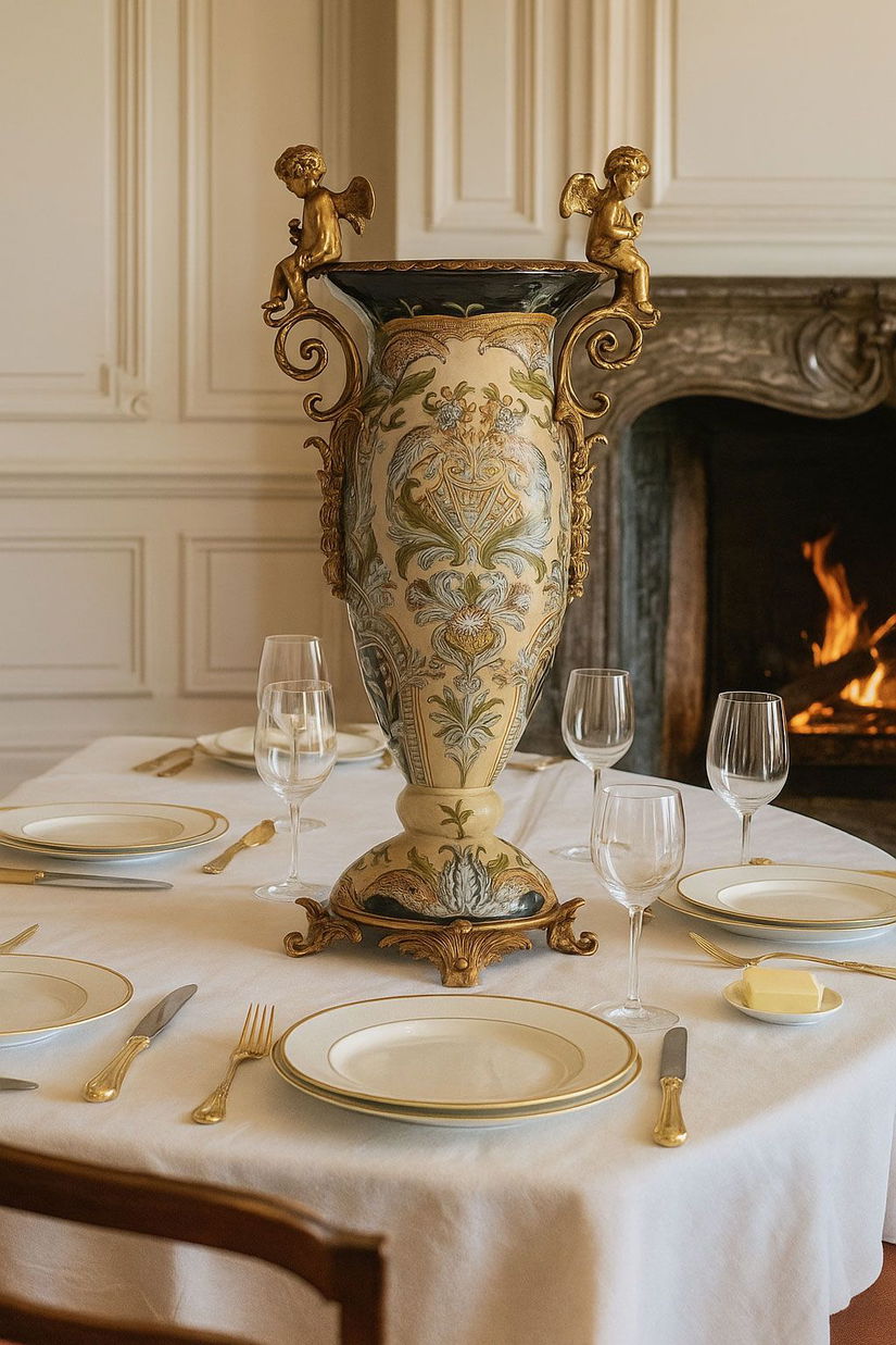 Amfora Craquelle din portelan cu ingerasi din bronz