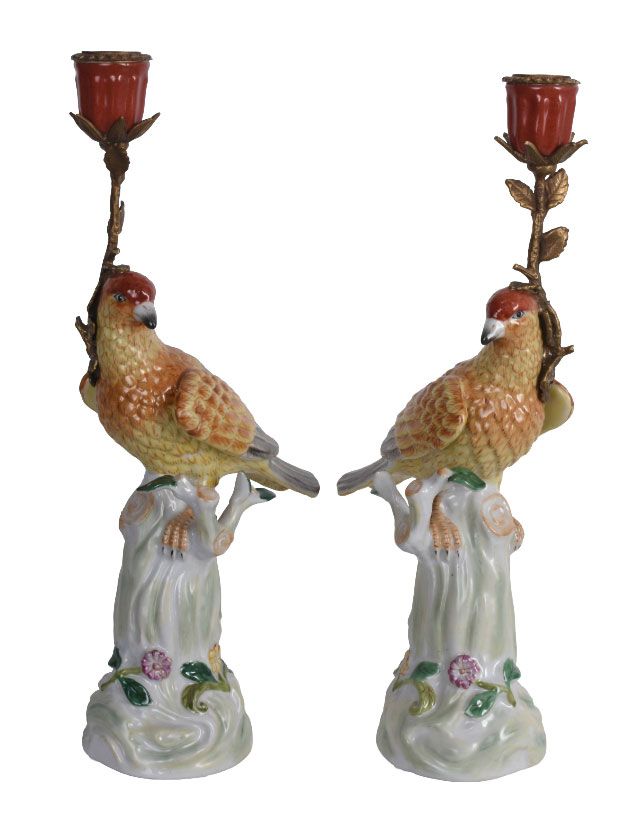 Set doua sfenice papagali din portelan Craquelle