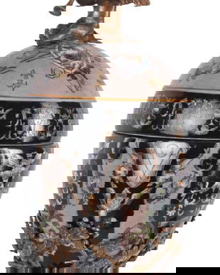 Bomboniera ou din portelan cu ingeras din bronz