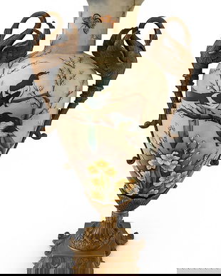 Amfora Craquelle din portelan cu lebede din bronz