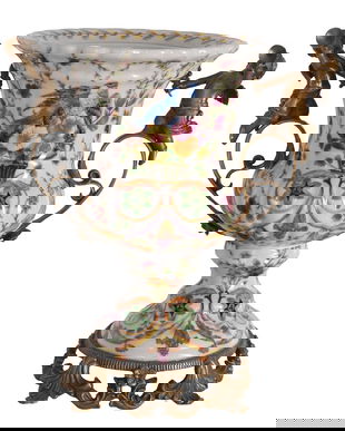 Amfora Craquelle din portelan cu ingerasi din bronz