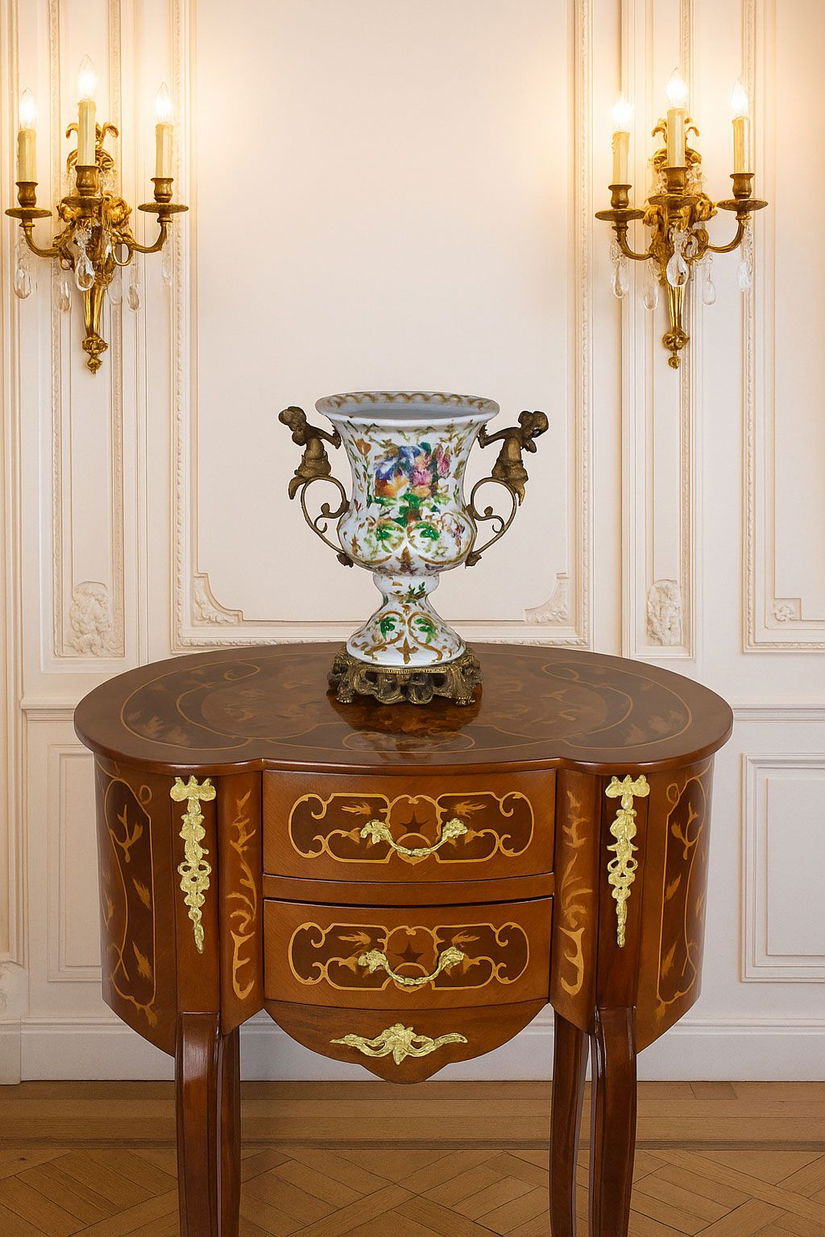 Amfora Craquelle din portelan cu ingerasi din bronz