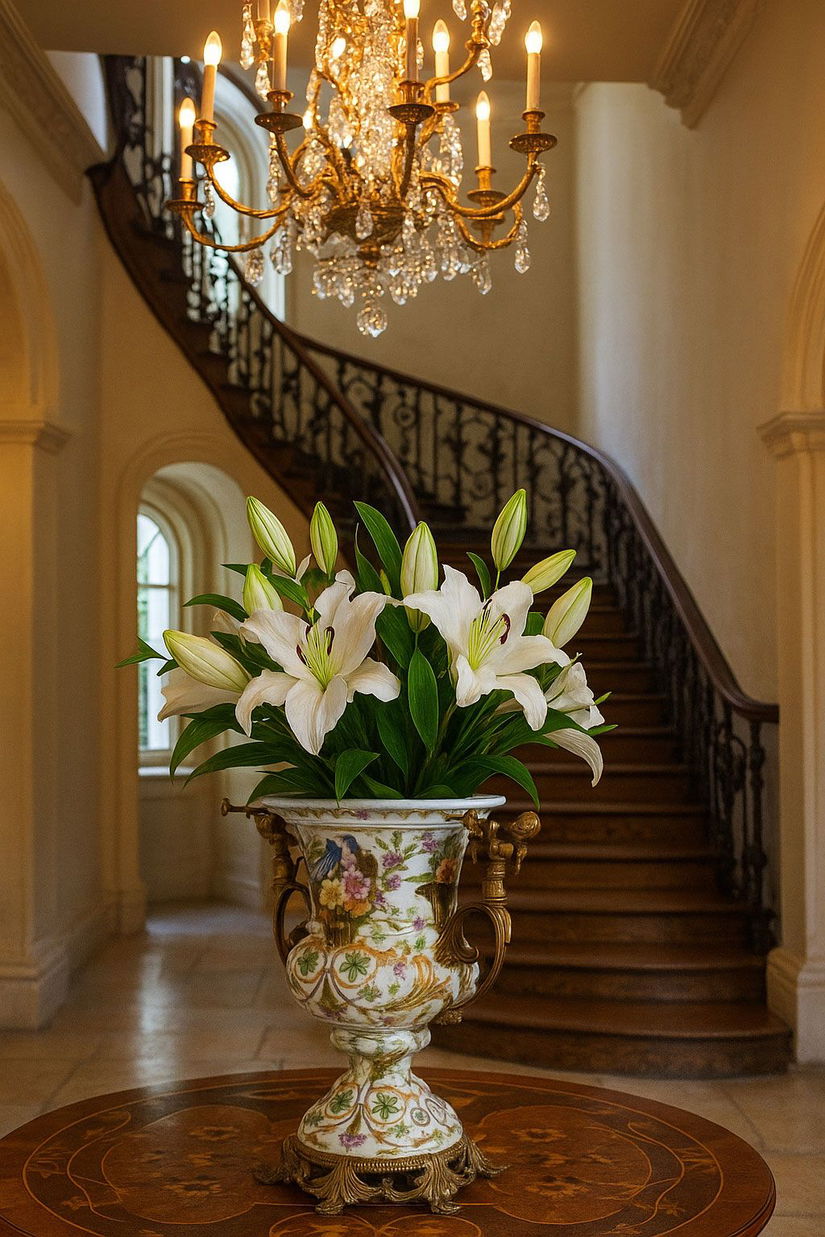 Amfora Craquelle din portelan cu ingerasi din bronz