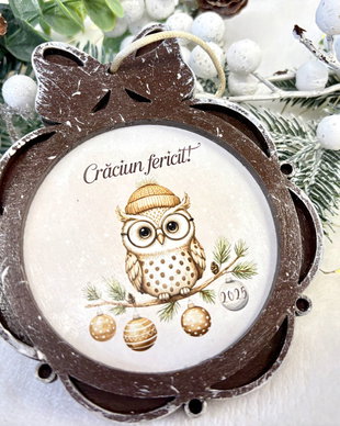 Glob Craciun Personalizat Lemn - Bufnita