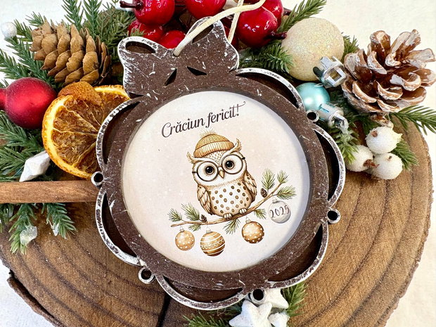 Glob Craciun Personalizat Lemn - Bufnita
