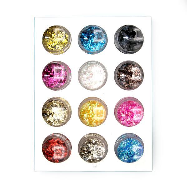 Set 12 decoratiuni unghii, Global Fashion, paiete hexagoane, Multicolor