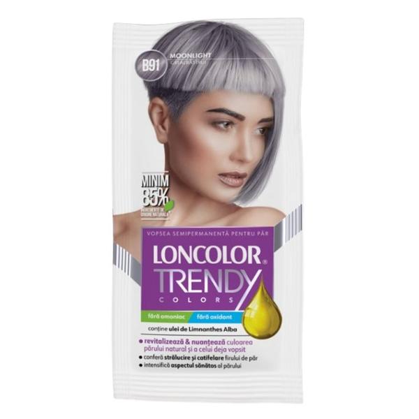Vopsea de Par Semipermanenta - Loncolor Trendy Colors, nuanta B91 Gri Albastrui/ Moonlight, 2 x 25 ml
