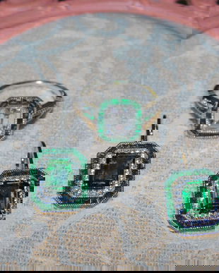 Set nou Italia ,  cercei si  inel ,    sterling silver ,  safir verde , smarald