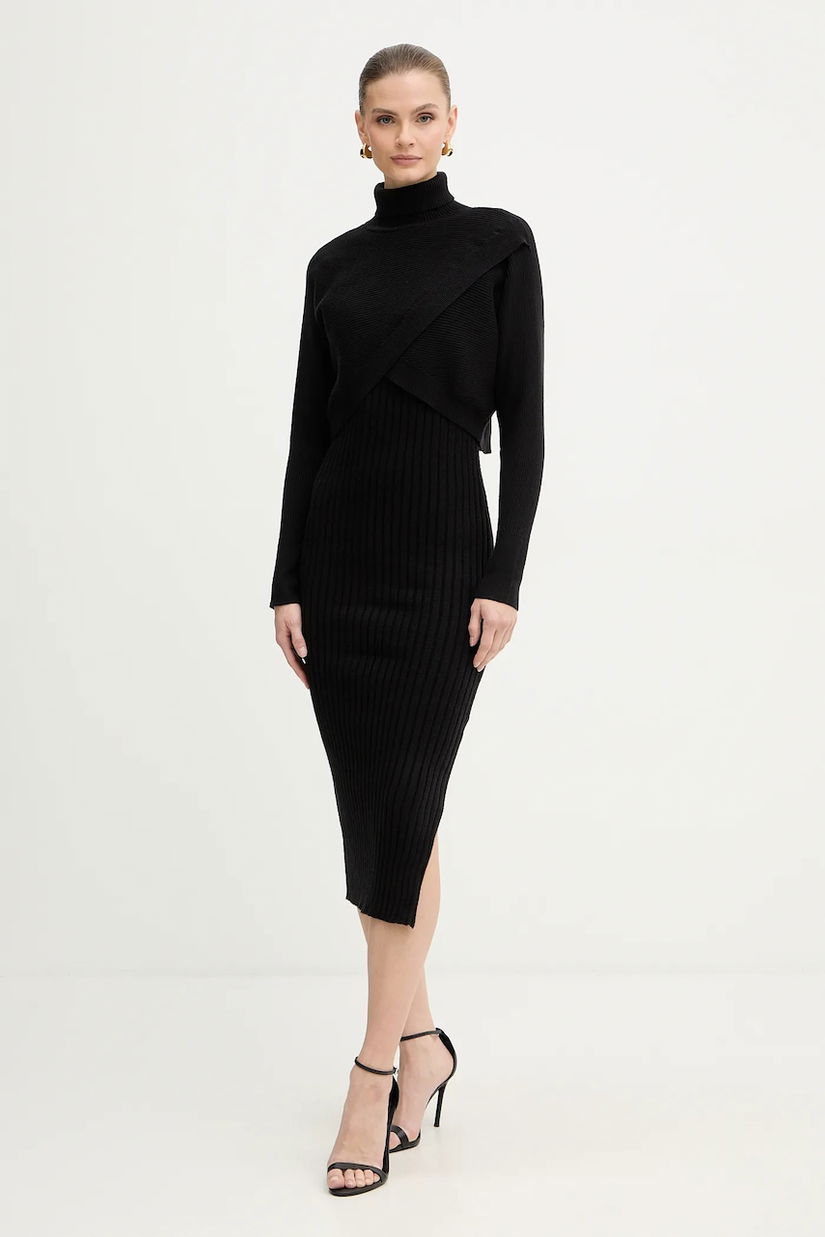 Morgan rochie și pulover culoarea negru, midi, mulată, RMORIA