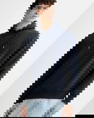 Marc O'Polo hanorac de bumbac culoarea bleumarin, cu glugă, uni, 620400754002