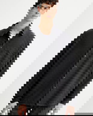 American Vintage cămașă din bumbac culoarea gri, cu guler clasic, relaxed, MENY06A