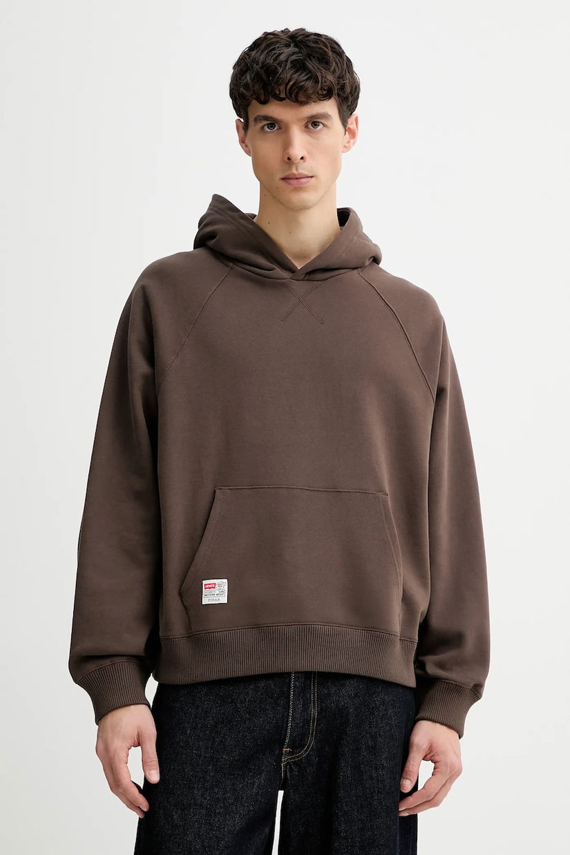 Levi's hanorac de bumbac culoarea maro, cu glugă, cu imprimeu, 0034R