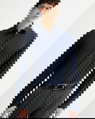 BOSS cămașă culoarea bleumarin, cu guler italian, slim, 50550068