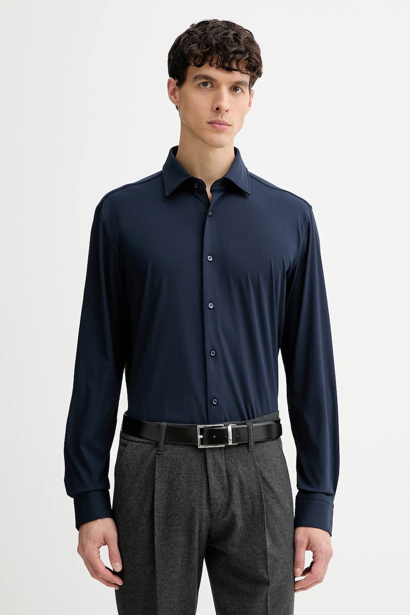 BOSS cămașă culoarea bleumarin, cu guler italian, slim, 50550068