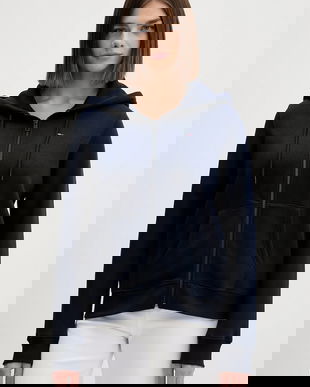 Tommy Jeans bluza femei, culoarea albastru marin, cu glugă, neted, DW0DW19729