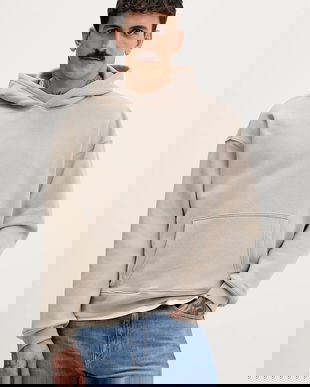 Hollister Co. bluză culoarea bej, cu glugă, uni, KI322-5147-400