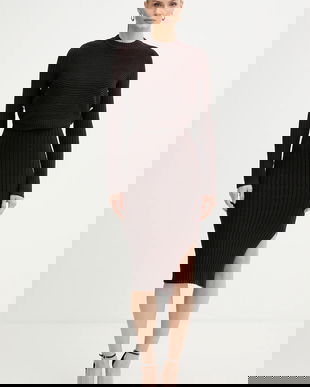 Morgan rochie și pulover culoarea maro, mini, mulată, RMOMO