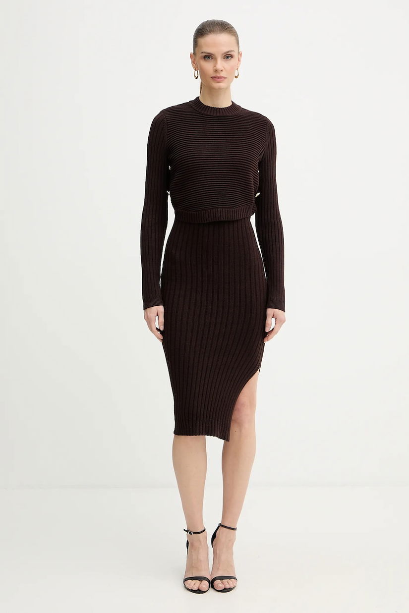 Morgan rochie și pulover culoarea maro, mini, mulată, RMOMO