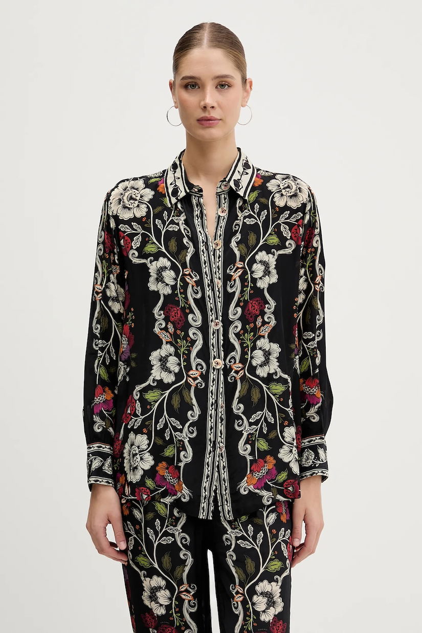 Farm Rio cămașă culoarea negru, cu guler clasic, relaxed, 350099