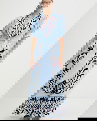 Farm Rio rochie din bumbac maxi, evazați, 344655