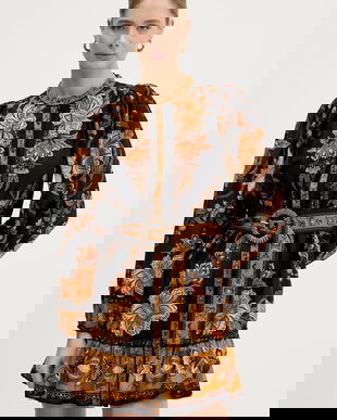 Farm Rio rochie din bumbac culoarea negru, mini, evazați, 344142