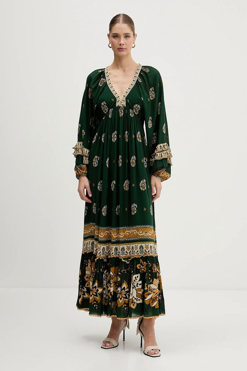 Farm Rio rochie culoarea verde, maxi, evazați, 351135