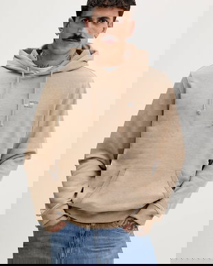 Tommy Jeans bluză culoarea bej, cu glugă, melanj, DM0DM22666