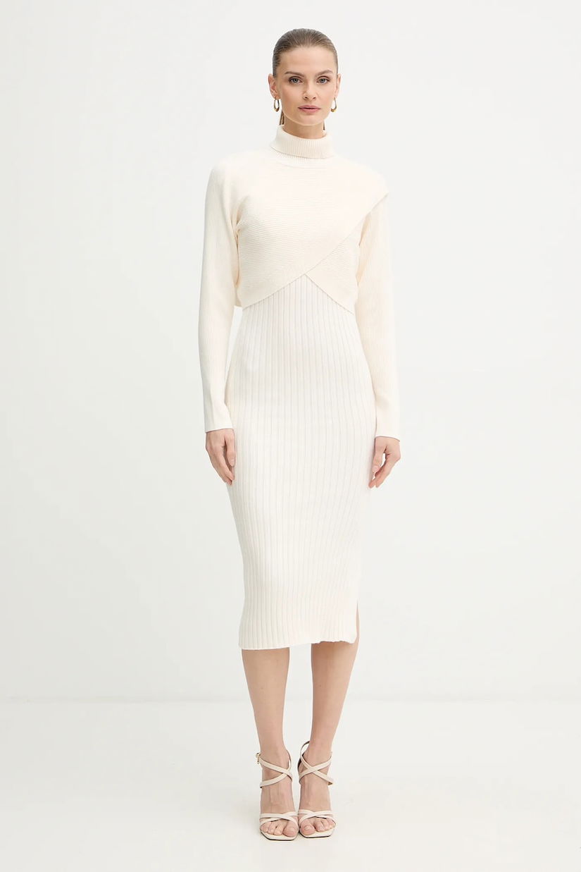 Morgan rochie și pulover culoarea bej, midi, mulată, RMORIA