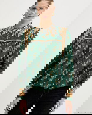 Farm Rio cămașă din bumbac culoarea verde, cu guler stand-up, relaxed, 351137