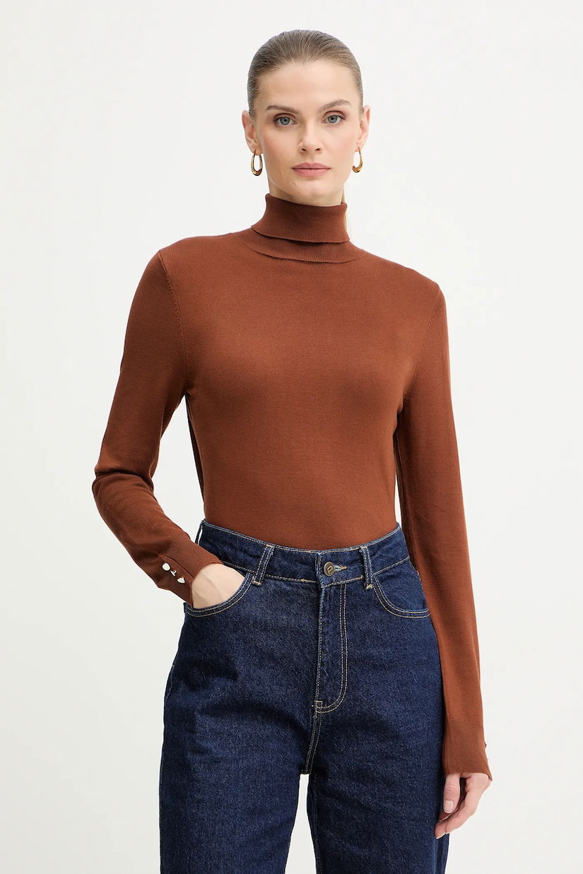 Morgan pulover culoarea maro, light, cu guler, MFLORIA